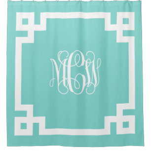 Cortina Para Box Turq Aqua Wt Vine Monograma DIY BG Moldura Greek K
