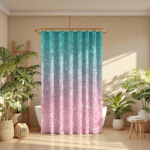 Cortina Para Box Turquesa & brilho Sparkling cor-de-rosa Ombre do