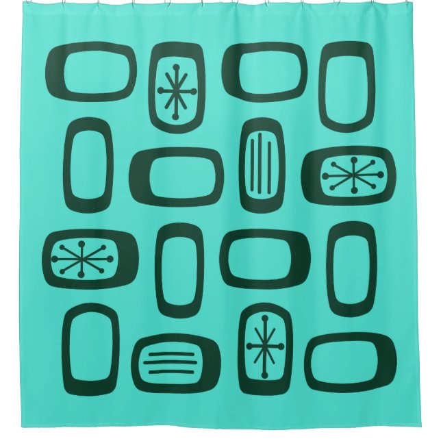 Cortina Para Box Turquesa de Retângulos Arredondados MCM do meio sé (Frente)