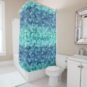 Cortina Para Box Turquesa de Sereia Glitter Glitter Gutil-Folha Bas
