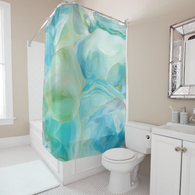 Cortina Para Box Turquesa Gemstone Watercolor Aqua Azul (In Situ)