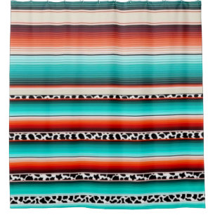 Cortina Para Box Turquesa Ocidental Terracotta Stripes Impressão