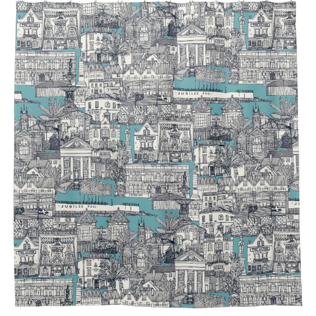 Cortina Para Box Turquesa Penzance toile indigo (Frente)