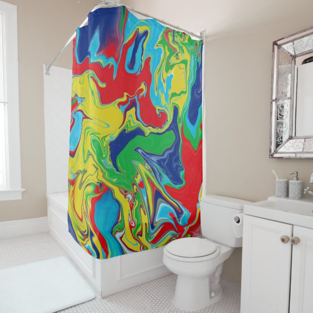 Cortina Para Box Turquesa Vermelha Moderna Abstrato Verde Verde Ama (In Situ)