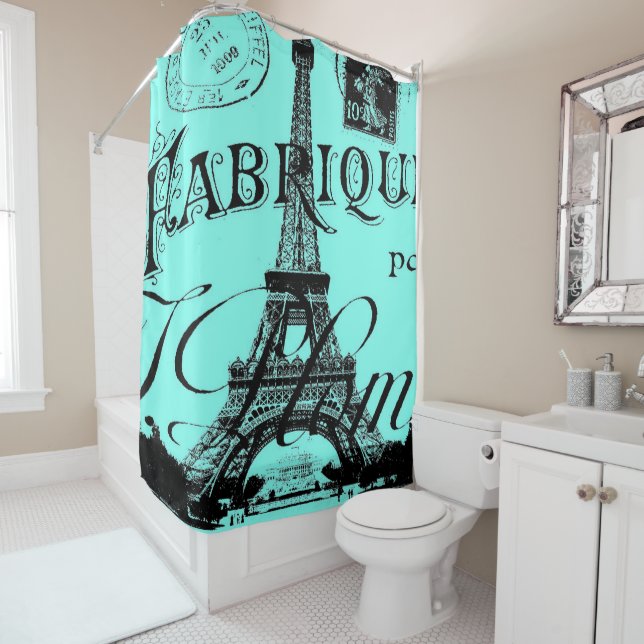 Cortina Para Box turquoise aqua teal scripts Paris Eiffel Tower (In Situ)