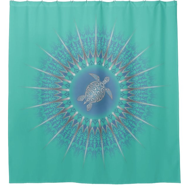 Cortina Para Box Turquoise Silver Turtle Mandala (Frente)