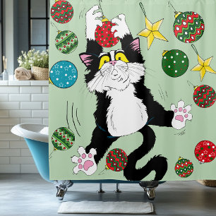 Cortina Para Box Tuxedo Black White Christmas Cat