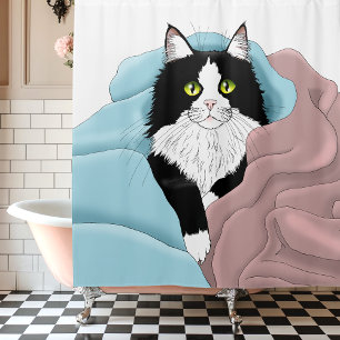 Cortina Para Box Tuxedo preto branco cobertores de gato branco cor-