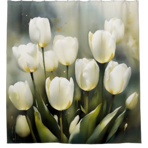 Cortina Para Box Um bando de Tulipas Brancas em um Jardim Serene