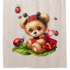 Cortina Para Box Um Belo Urso De Teddy Vestido Como Um Ladybug