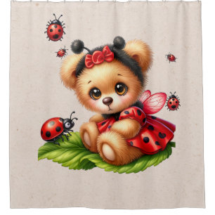 Cortina Para Box Um Belo Urso De Teddy Vestido Como Um Ladybug