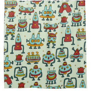 Cortina Para Box Um padrão de robôs - aliens. ilustração.