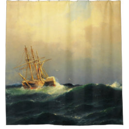 Cortina Para Box Uma nave de vapor em uma tempestade no oceano Atlâ