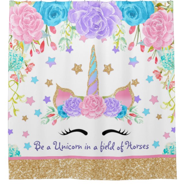 Cortina Para Box Unicórnio Floral Personalizado de Aquarela Persona (Frente)