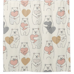 Cortina Para Box Urso Fofo e Corações -- Berçário Pastel (4)