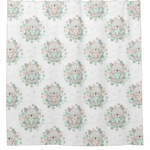 Cortina Para Box Urso Fofo e Corações -- Berçário Pastel (6)