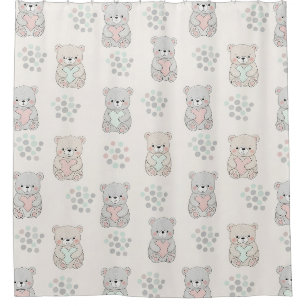 Cortina Para Box Urso Fofo e Corações -- Berçário Pastel (8)