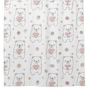Cortina Para Box Urso Fofo Segurando Coração -- Berçário Pastel