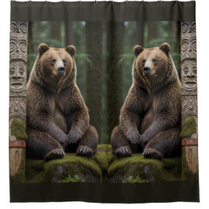 Cortina Para Box Urso Grizzly e Arte da Vida Selvagem Totem Polos
