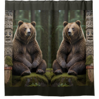 Cortina Para Box Urso Grizzly e Arte da Vida Selvagem Totem Polos