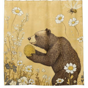 Cortina Para Box Urso Mel em Prado de Flores Silvestres