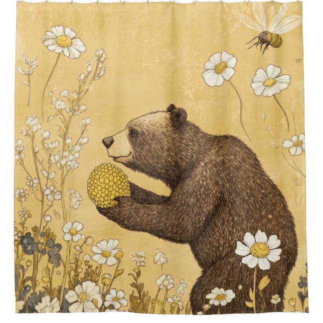 Cortina Para Box Urso Mel em Prado de Flores Silvestres (Frente)