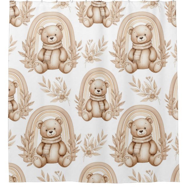 Cortina Para Box Urso Teddy Boho Arco-íris Floral Neutro (Frente)