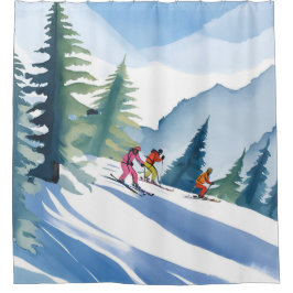 Cortina Para Box Vamos Esquiar | Pintura em Aquarela de Inverno