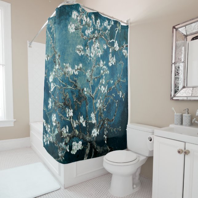 Cortina Para Box Van Gogh Almond Blossoms Dark Teal (In Situ)