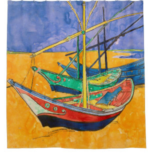 Cortina Para Box Van Gogh Boats Impressionism Beach