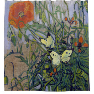 Cortina Para Box Van Gogh Butterflies e Poppies, Borboleta Floral