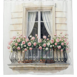 Cortina Para Box Varanda de Rosa de Paris em Aquarela
