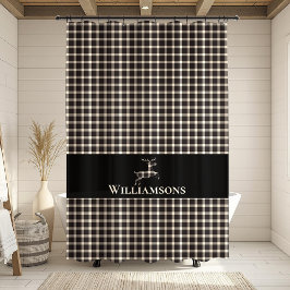 Cortina Para Box Veado do Monograma da Xadrez russa | Creme branco