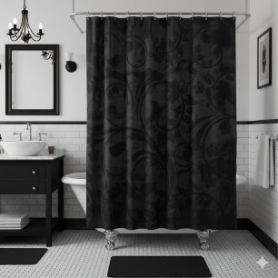 Cortina Para Box Veludo Floral Moderno Negro