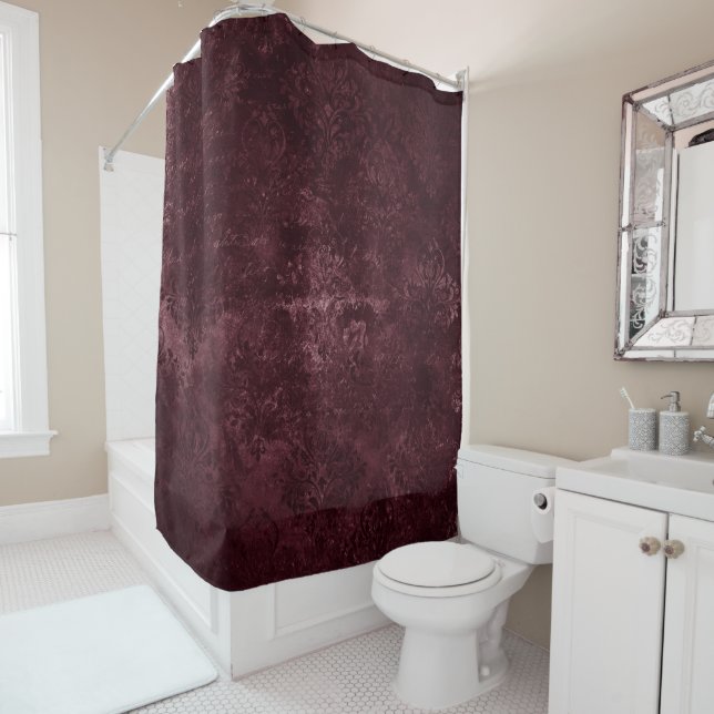 Cortina Para Box Velvety Wine Damask | Bordeaux Sangria Grunge Glam (In Situ)