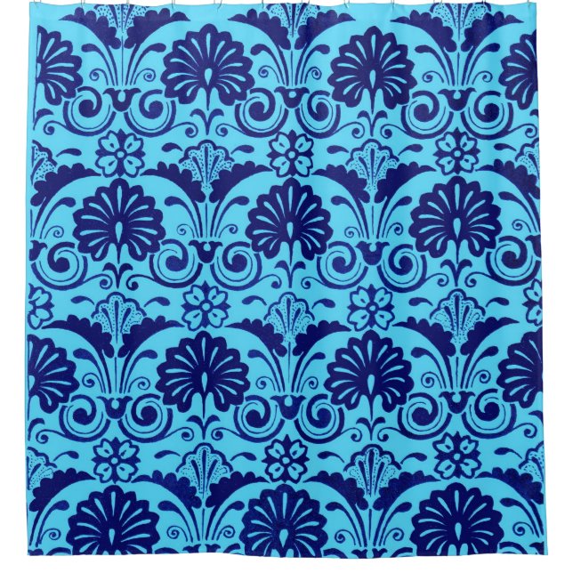 Cortina Para Box ventiladores azul claro e estampa de folhas (Frente)