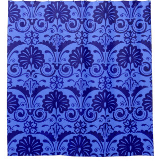 Cortina Para Box ventiladores e frondes impressos em azul escuro
