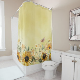 Cortina Para Box Verde Amarelo Ombro Cor d'água Fundo Girassol