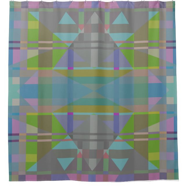 Cortina Para Box Verde Azul Roxo Geométrico (Frente)