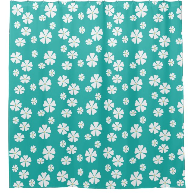 Cortina Para Box Verde-claro-marinho com flores brancas (Frente)