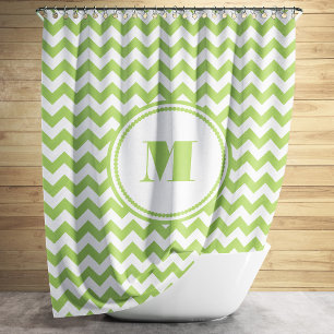 Cortina Para Box Verde limão Monograma E Padrão De Chevron Branco