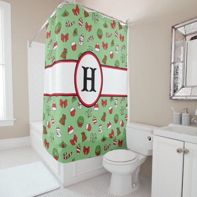 Cortina Para Box Verde Natal Personalizado, Branco e Vermelho (In Situ)