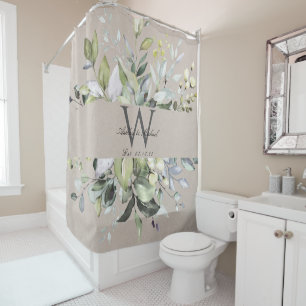 Cortina Para Box Verde Natural Neutro Monograma Casamento Keepsakey