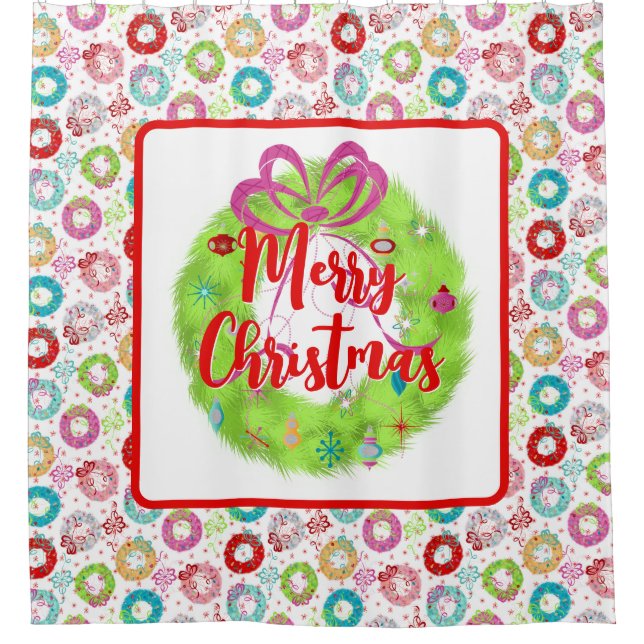 Cortina Para Box Verde Retro Christmas Wreath (Frente)