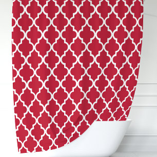 Cortina Para Box Vermelho e Branco Quatrefoil Marroquino