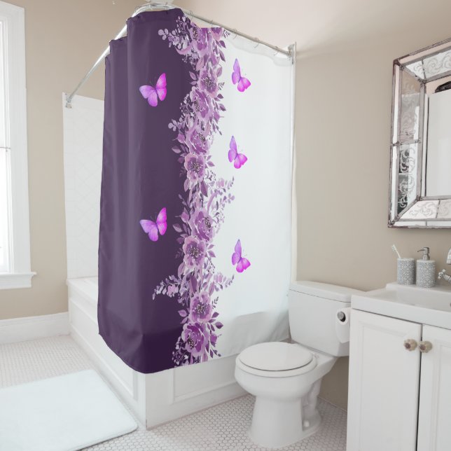 Cortina Para Box Vibrant Purple Butterfly and Floral  (In Situ)