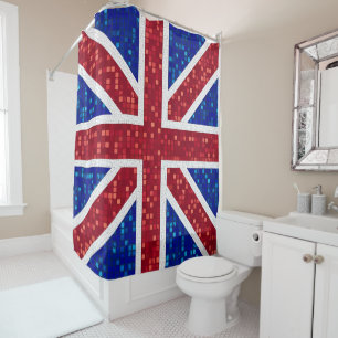 Cortina Para Box Vibrante Mosaico União Jack Flag Vidro Mantido