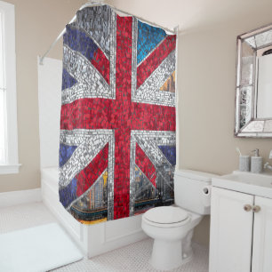 Cortina Para Box Vibrante Mosaico União Jack Flag Vidro Mantido