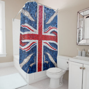 Cortina Para Box Vibrante Mosaico União Jack Flag Vidro Mantido