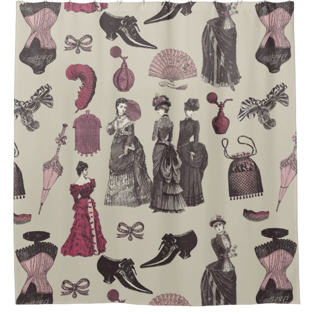 Cortina Para Box victorian era fashion women toile beige (Frente)